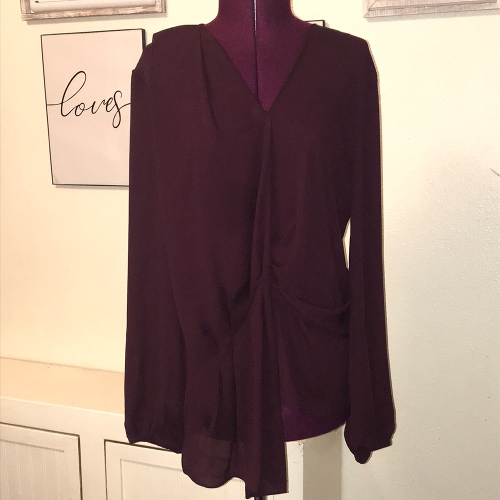 INC Women’s Large NWT Wear to Work Port Wine Dressy Pullover Top w/ 1/2 Scarf